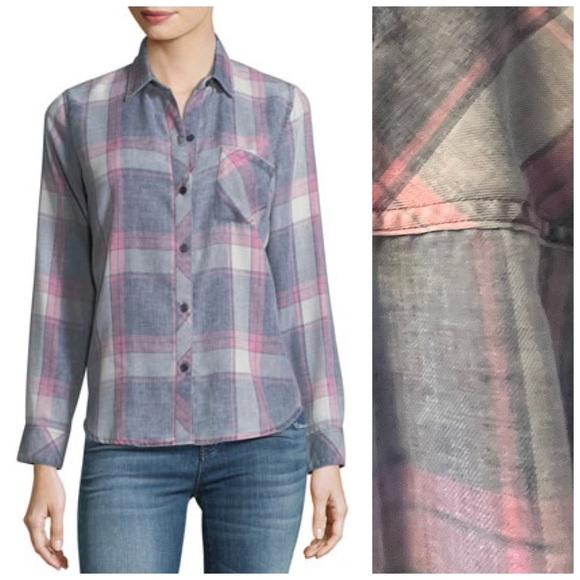 Rails Hunter Plaid Flannel Button Down Shirt Storm Pink Cloud Wash Pocket L - Picture 1 of 9